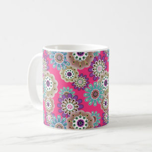 Kleurrijk rustiek bloemmotief retro koffiemok