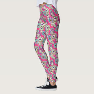 Kleurrijk rustiek bloemmotief retro leggings