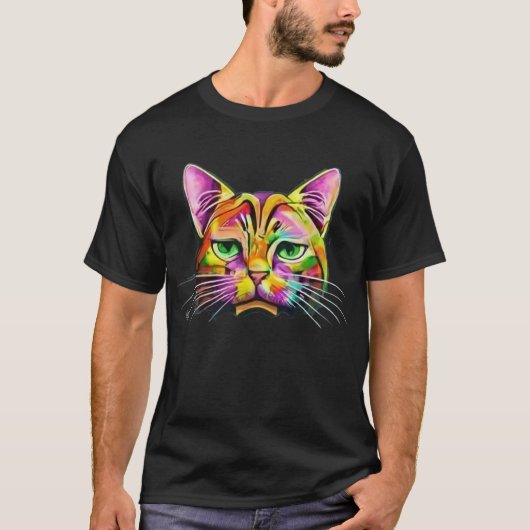 Kleurrijk Sad Kat T-shirt (Voorkant)