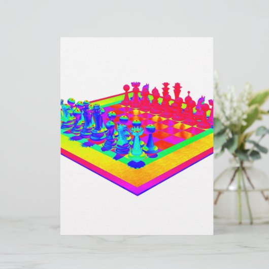 Kleurrijk schaakbord en schaakstukken (Staand voorkant)