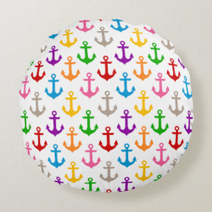 Kleurrijk scheepsankerontwerp wit rond kussen