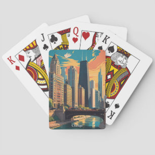 Kleurrijk schilderij skyline van Chicago Illinois Pokerkaarten