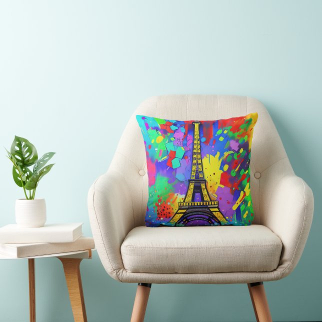 Kleurrijk schilderij van Eiffel Kussen (Stoel)