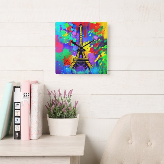 Kleurrijk schilderij van Eiffel Vierkante Klok (Leeskamer)
