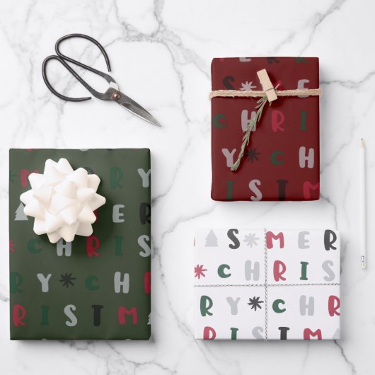 kleurrijk script vrolijk kerstfeest inpakpapier vel (Voorkant)