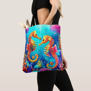 Kleurrijk Seahorse Pair Design Draagtas
