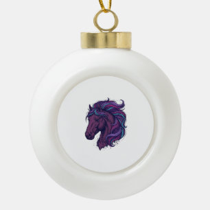 Kleurrijk shirt met gegraveerde vintage paardenkop keramische bal ornament