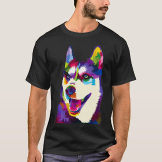 Kleurrijk Siberisch husky geometrisch helder Dog a T-shirt