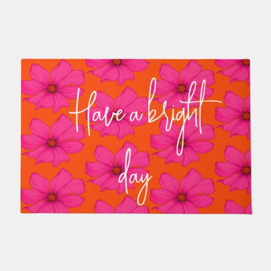 Kleurrijk Sinaasappel Roze Bloemen Modern Monogram Deurmat (Voorkant)