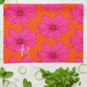 Kleurrijk Sinaasappel Roze Bloemen Modern Monogram Theedoek (Gevouwen)