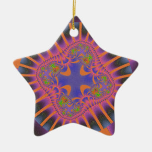 Kleurrijk Sinaasappel, roze en blauw fractal Keramisch Ornament