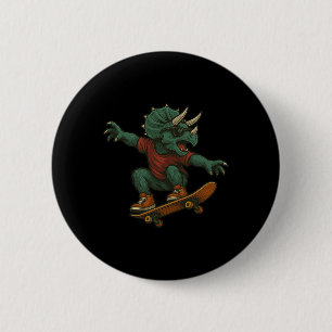 Kleurrijk Skateboardende Triceratops Dinosaurus On Ronde Button 5,7 Cm