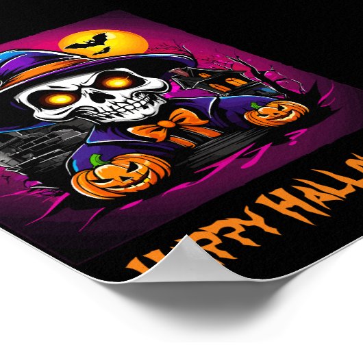 Kleurrijk Skelet Halloween Cartoon Pompoen Poster (Hoek)