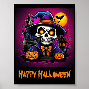 Kleurrijk Skelet Halloween Cartoon Pompoen Poster