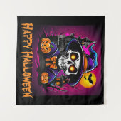 Kleurrijk Skelet Halloween Cartoon Pompoen Wandkleed (Voorkant (horizontaal))