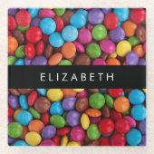 Kleurrijk Snoep, Buttonnen van Snoepjes, zoet, Jou Glazen Onderzetter (Voorkant)