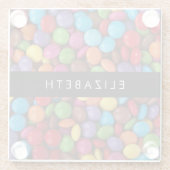 Kleurrijk Snoep, Buttonnen van Snoepjes, zoet, Jou Glazen Onderzetter (Achterkant)