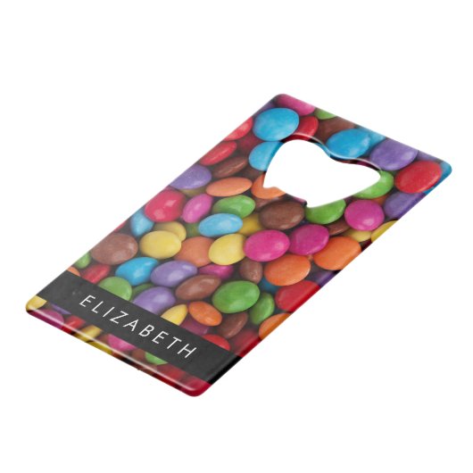Kleurrijk Snoep, Buttonnen van Snoepjes, zoet, Jou Kredietkaart Flessenopener (Achterkant Gekanteld)