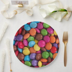 Kleurrijk Snoep, Buttonnen van Snoepjes, zoet, voe Papieren Bordje