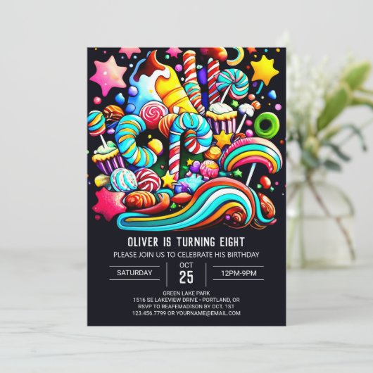 Kleurrijk Snoep Wonderland Verjaardag Kaart (Staand voorkant)