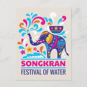 Kleurrijk Songkran-festival Elephant Water Briefkaart