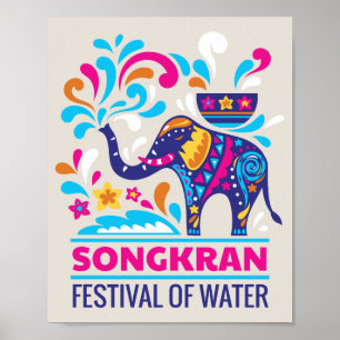 Kleurrijk Songkran-festival Elephant Water Poster
