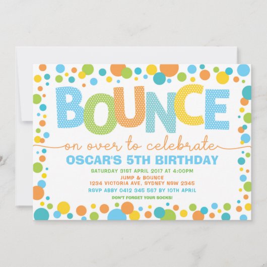 Kleurrijk Spring Stuit Trampoline Verjaardagsfeest Kaart (Voorkant)