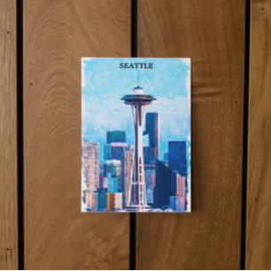Kleurrijk stadsbeeld van Seattle Washington Briefkaart
