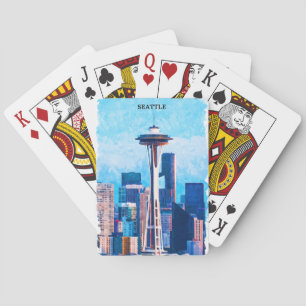 Kleurrijk stadsbeeld van Seattle Washington Pokerkaarten