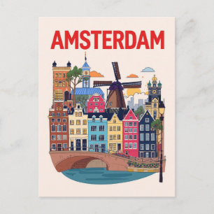 Kleurrijk stadsgezicht van Amsterdam Briefkaart