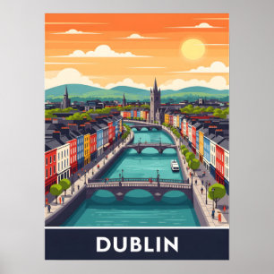 Kleurrijk stadsgezicht van Dublin – Rivier Liffey Poster