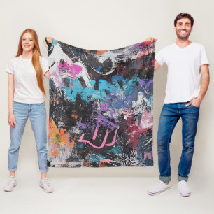 Kleurrijk stedelijk graffiti abstract paars blauw fleece deken