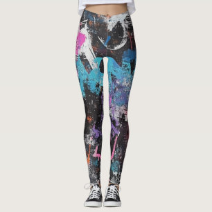 Kleurrijk stedelijk graffiti abstract paars blauw leggings