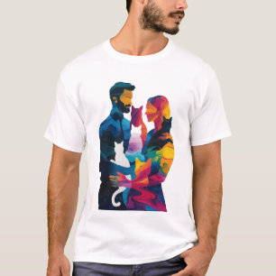 Kleurrijk stel en katten Silhouet Kunst T-shirt