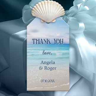 Kleurrijk strand bruiloft favoriet bedankkaartje cadeaulabel