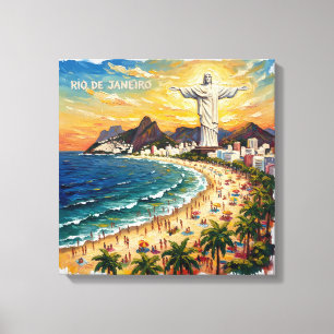 Kleurrijk strandfront van Rio de Janeiro op canvas Afdruk