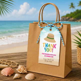 Kleurrijk strandthema (hoed) cadeaubijslage cadeaulabel