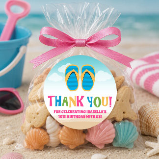 Kleurrijk strandthema (teenslippers) ronde sticker