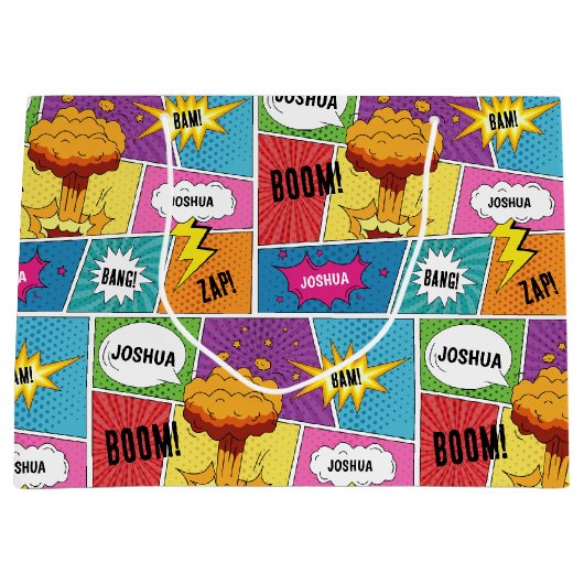 Kleurrijk stripboek Gepersonaliseerde naam Pop Art Groot Cadeauzakje (Voorkant)