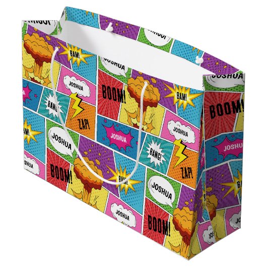 Kleurrijk stripboek Gepersonaliseerde naam Pop Art Groot Cadeauzakje (Achterkant Gekanteld)