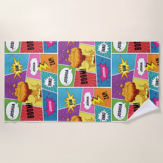 Kleurrijk stripboek Gepersonaliseerde naam Pop Art Strandlaken (Voorkant)