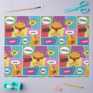 Kleurrijk stripboek Gepersonaliseerde naam Pop Art Tissuepapier