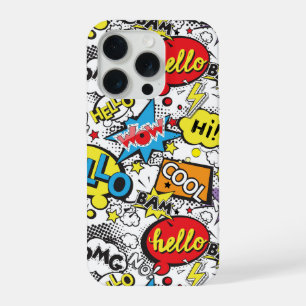Kleurrijk stripboek Pop Art spraakballonpatroon iPhone 15 Pro Hoesje
