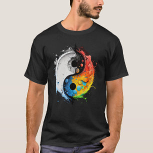Kleurrijk Taoisme Yin Yang Splash op Zen Taijitu Y T-shirt