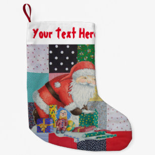 kleurrijk  textiel met santa retro kleine kerstsok