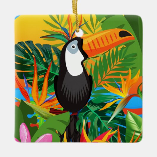Kleurrijk Toucan tropisch Oerwoud Keramisch Ornament (Voorkant)