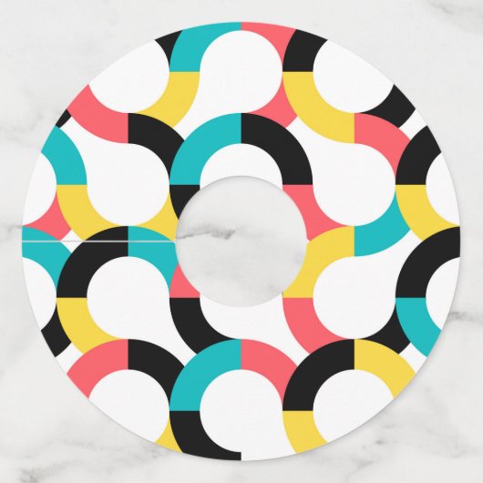 Kleurrijk, trendy, vrolijk, leuk, moderne geometri wijnglaslabel (Voorkant)