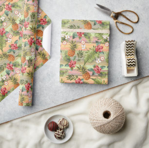 Kleurrijk Tropisch Ananas Fruit Bloem Motief Cadeaupapier