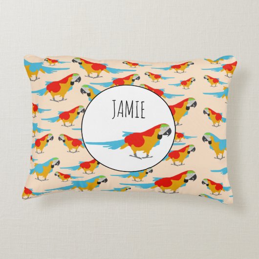 Kleurrijk Tropisch Ara Patroon Accent Kussen (Achterkant)