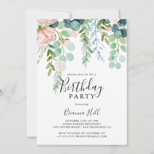 Kleurrijk Tropisch Bloemen Verjaardagsfeest Kaart (Voorkant)